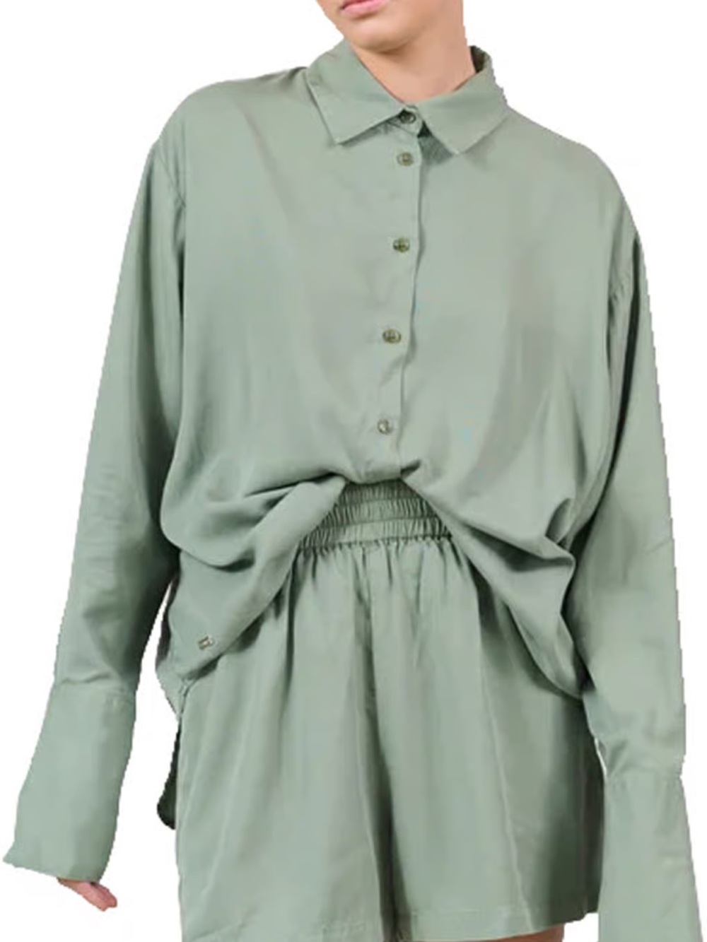Lune Oversized Chloe Blouse in Sage Green